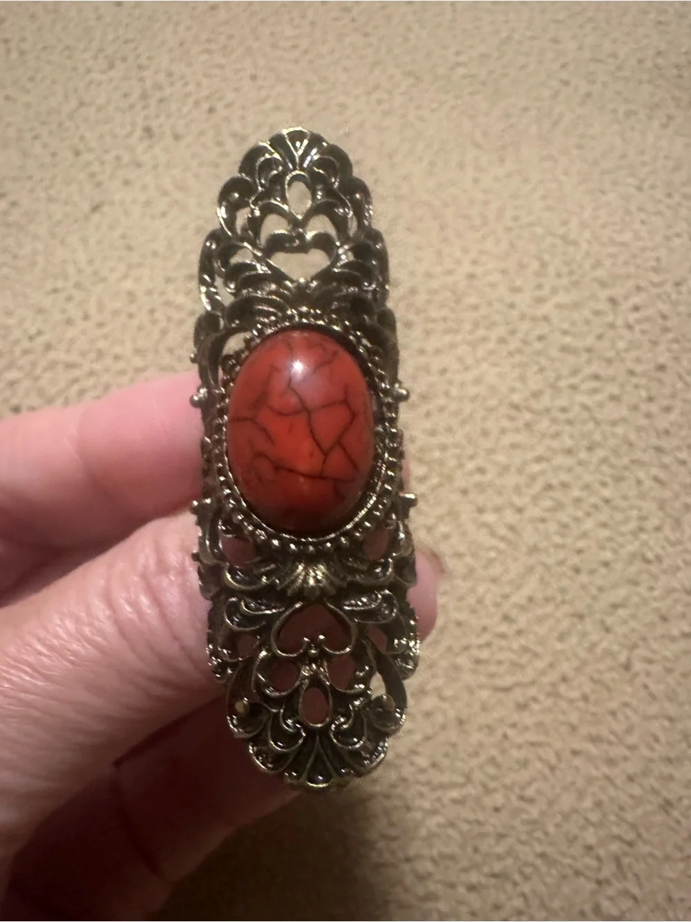 Ornate Filigree Ring with Orange Stone